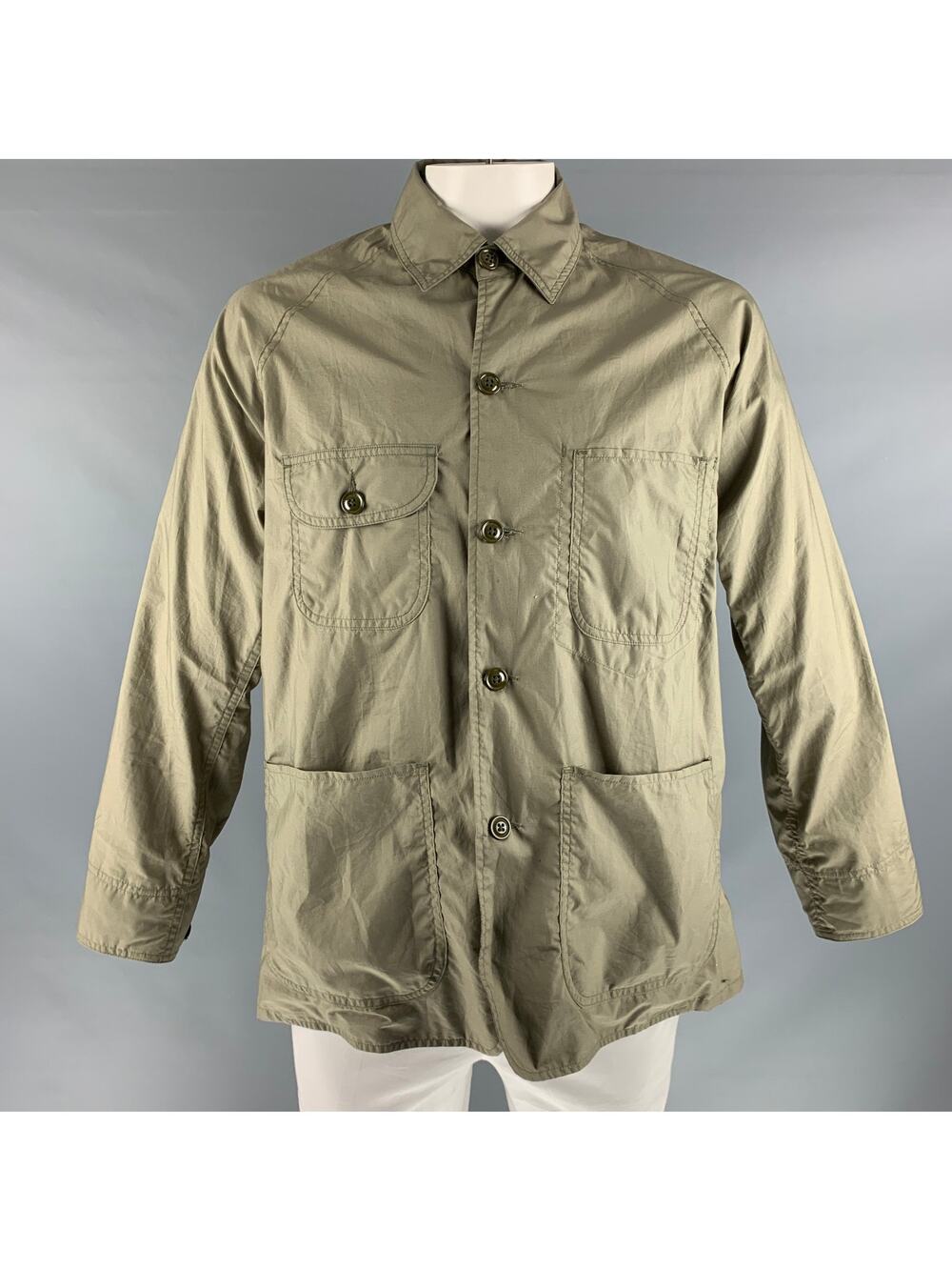 MONITALY Size 42 Olive Solid Cotton Lightweight Jacket